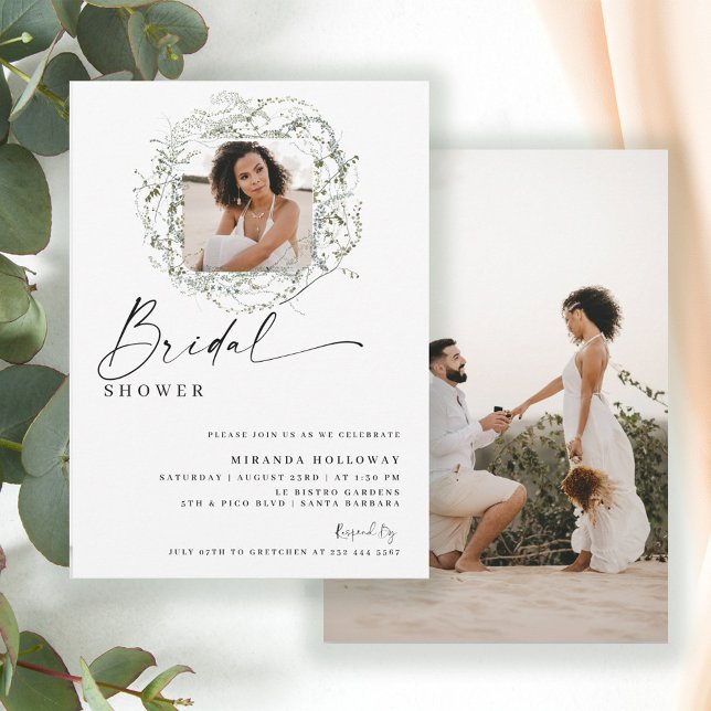 Wisps of Eucalyptus Greenery Photo Bridal Shower Invitation (Creator Uploaded)