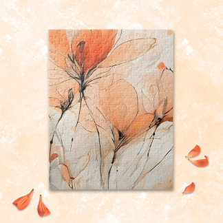 Wispy Abstract Ink Contemporary Floral Jigsaw Puzzle