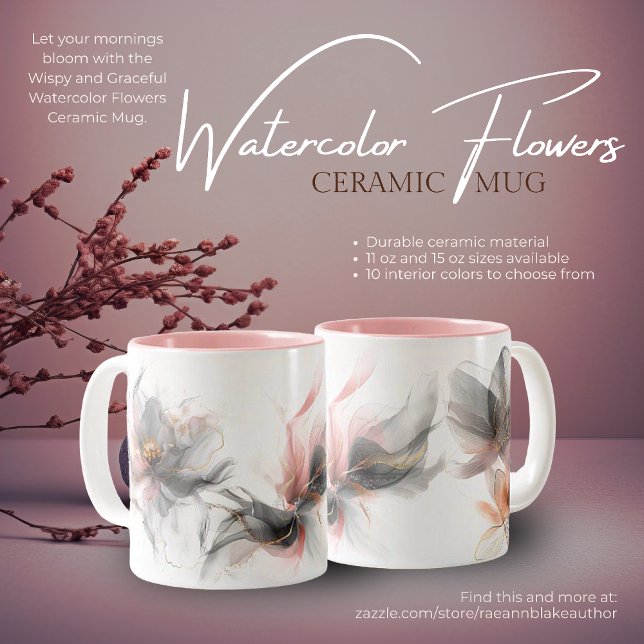 Wispy and Graceful Watercolor Flowers Ceramic Mug (Creator Uploaded)
