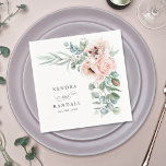Wispy Beige and Pink Romantic Floral Napkin<br><div class="desc">With romantic charm, this lovely wedding napkin design has a wispy corner bouquet of neutral beige and soft blush pink flowers with cascading eucalyptus branches and other trailing greenery. The look is soft and feminine. Personalize the text with the bride and groom's names and wedding date or other desired text....</div>