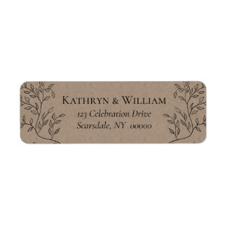 Wispy Black Floral Outlines Kraft Wedding