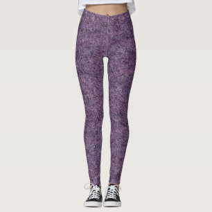 Wispy Black Purple White Faux Shag Texture Leggings