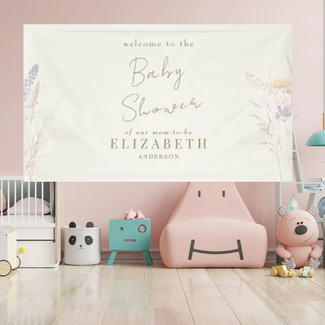 Wispy Botanical Floral Cream Baby Shower Banner (Creator Uploaded)