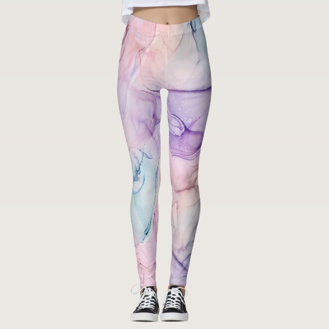 Wispy Ethereal Pastel Watercolor Inky Fantasy Glam Leggings (Front)