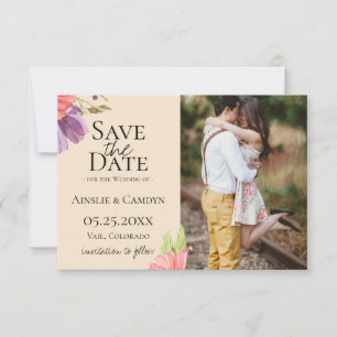 Wispy Floral Photo Save The Date Announcement