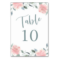 Wispy Floral Pink and Teal Botanical Table Number