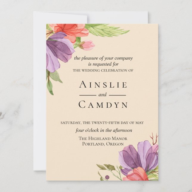 Wispy Floral Wedding Invitation (Front)