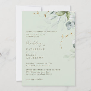 Wispy Foliage Light Sage Bride Parents Wedding  Invitation