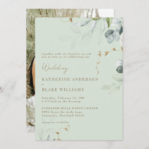 Wispy Foliage Light Sage Photo Wedding Invitation