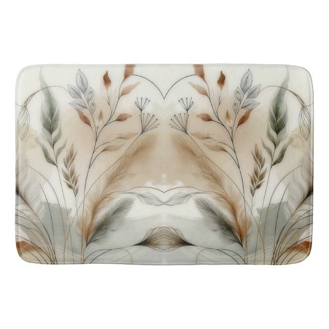 Wispy Greenery Modern Botanical Boho Wedding Bath Mat (Front)