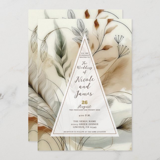 Wispy Greenery Modern Botanical Boho Wedding Invitation (Front/Back)