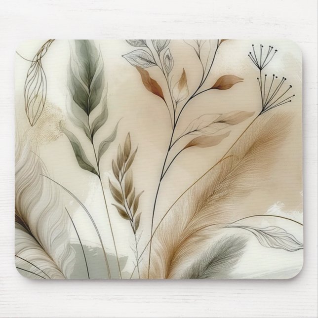 Wispy Greenery Modern Botanical Boho Wedding Mouse Pad (Front)