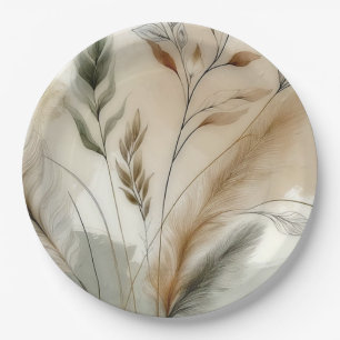 Wispy Greenery Modern Botanical Boho Wedding Paper Plate