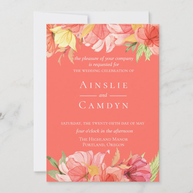 Wispy Painted Floral Wedding Invitation (Front)