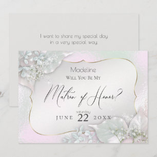 Wispy Pink Shimmer Will You Be My Matron of Honour Invitation