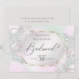 Wispy Pink Shimmery Will You Be My Bridesmaid Invitation
