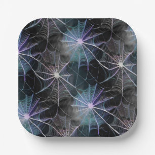 Wispy Spiderwebs in Blue and Silver Paper Plate
