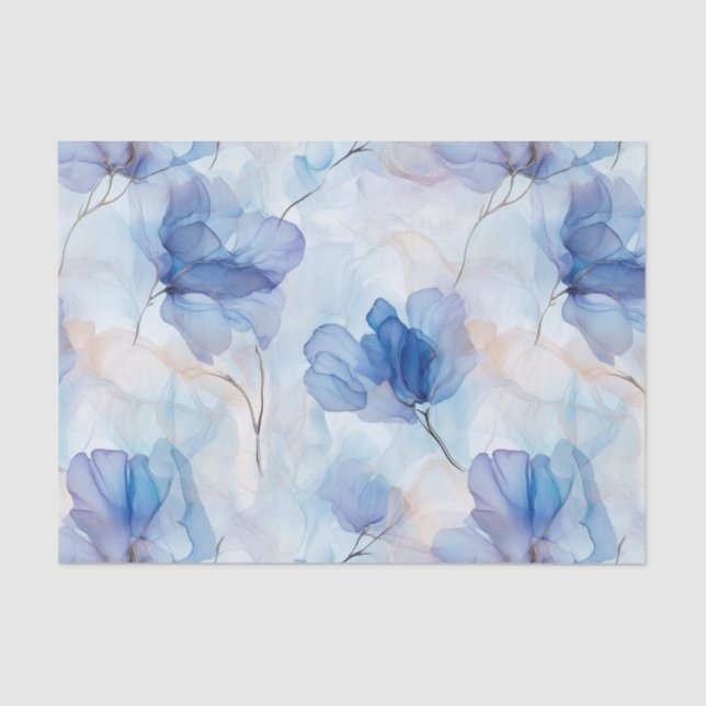 Wispy Translucent Blue Floral Decoupage Paper (Front)