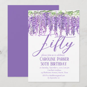 Wisteria 50th Birthday Purple Floral Violet Invitation