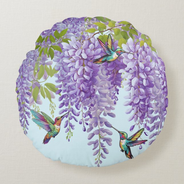 Wisteria And Hummingbirds Round Pillow (Front)