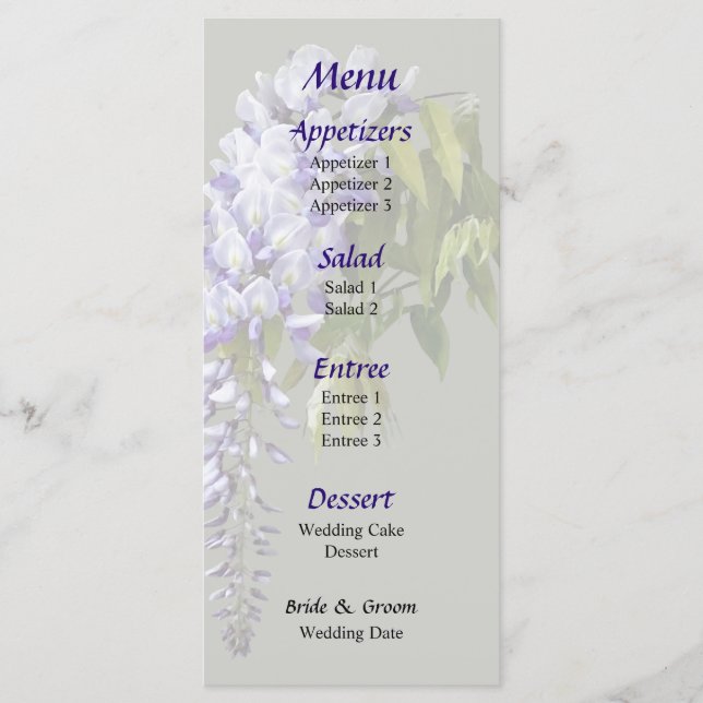 Wisteria and Leaves Wedding Menu (Front)