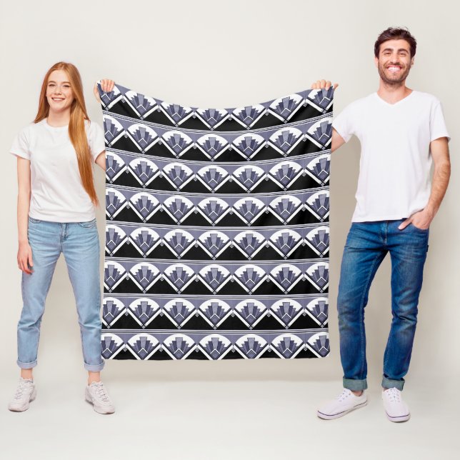 Wisteria Art Deco Fan Tile Fleece Throw Blanket (In Situ)