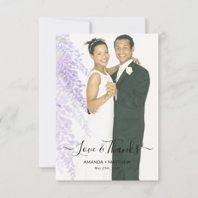 Wisteria Blooms Add Photo Wedding Thank You Card (Front)