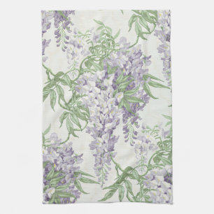 Wisteria Blossom Light Blue and Lavender Patterns Tea Towel