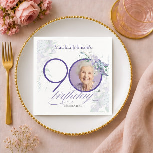Wisteria Custom Photo Floral Purple 90th Birthday Napkin