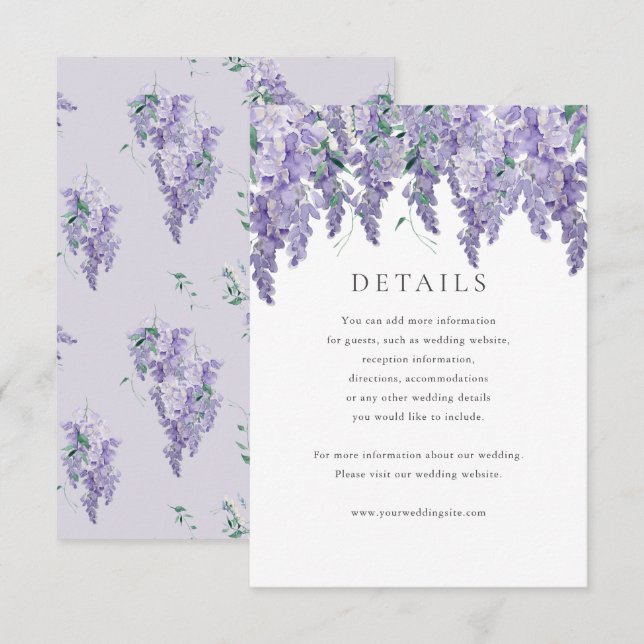 Wisteria Dusty Purple Watercolor Wedding Details Invitation (Front/Back)