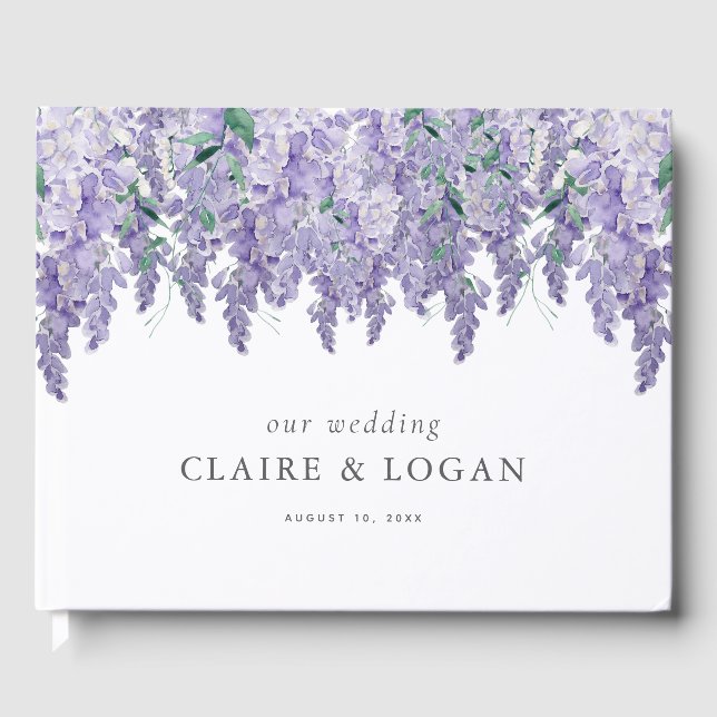 Wisteria Dusty Purple Watercolor Wedding Guest Book (Front)