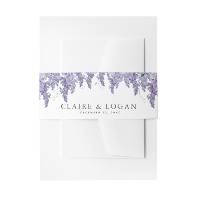 Wisteria Dusty Purple Watercolor Wedding Invitation Belly Band (Front Example)