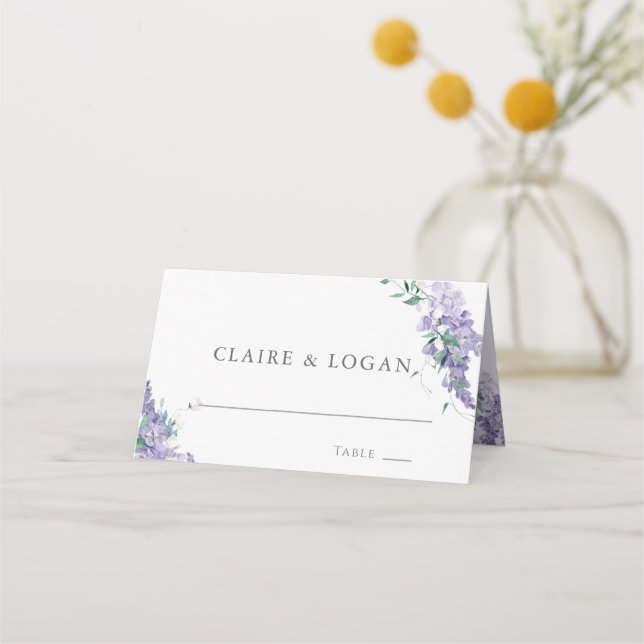 Wisteria Dusty Purple Watercolor Wedding Place Card (Front)