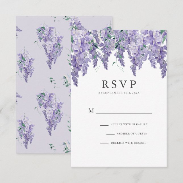 Wisteria Dusty Purple Watercolor Wedding RSVP Card (Front/Back)