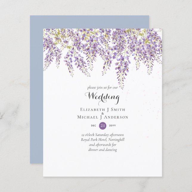 Wisteria Floral Garden Blue Wedding Sage (Front/Back)