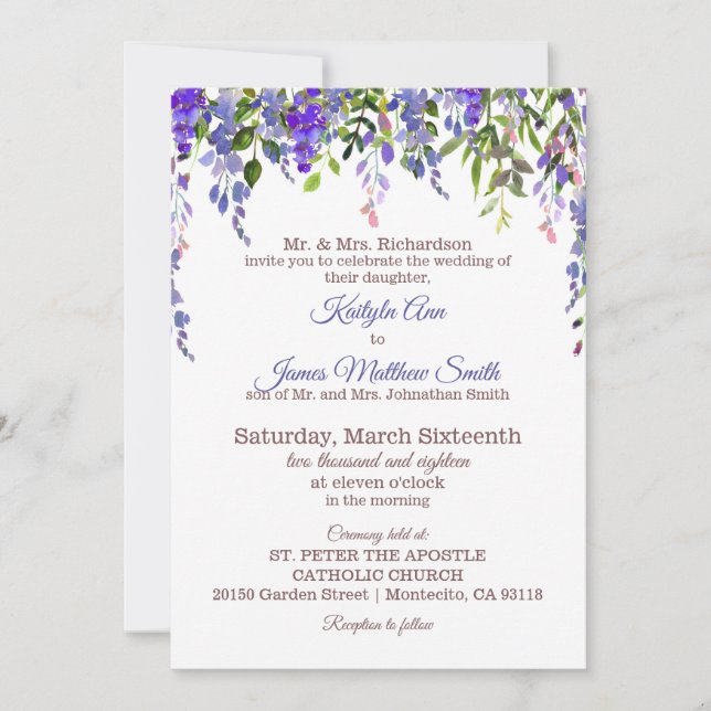 Wisteria Floral Modern Wedding Invitation (Front)