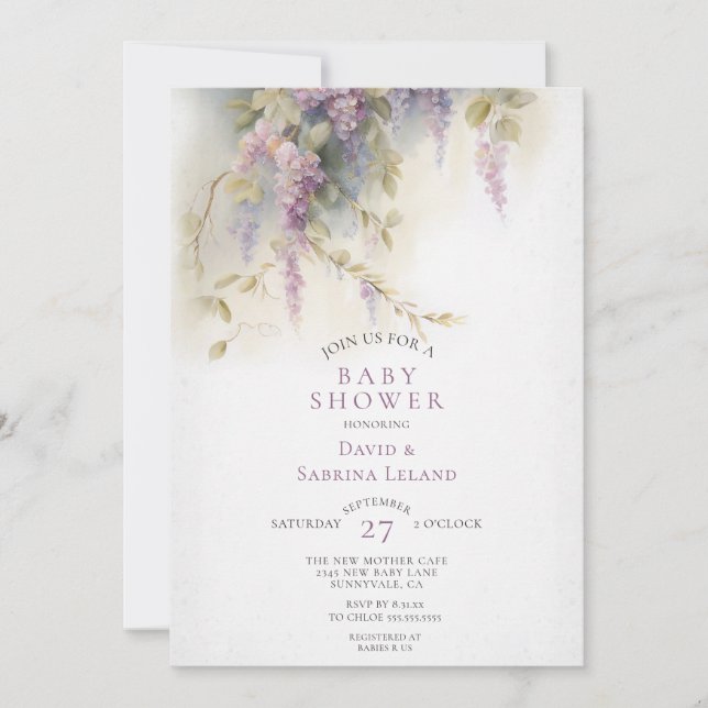 Wisteria Floral Watercolor Couple's Baby Shower Invitation (Front)