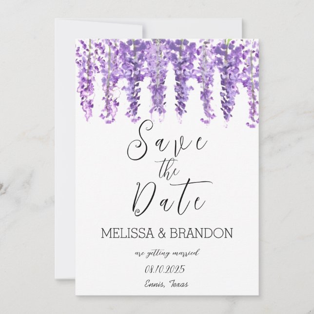 Wisteria Floral Watercolor Purple Flower Wedding  Invitation (Front)