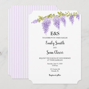 Wisteria Flower Wedding Monogram Purple Stripe Invitation