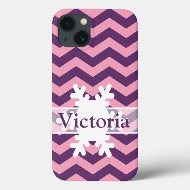 Wisteria Frosted Orchid Chevrons with Snowflake Case-Mate iPhone Case (Back)