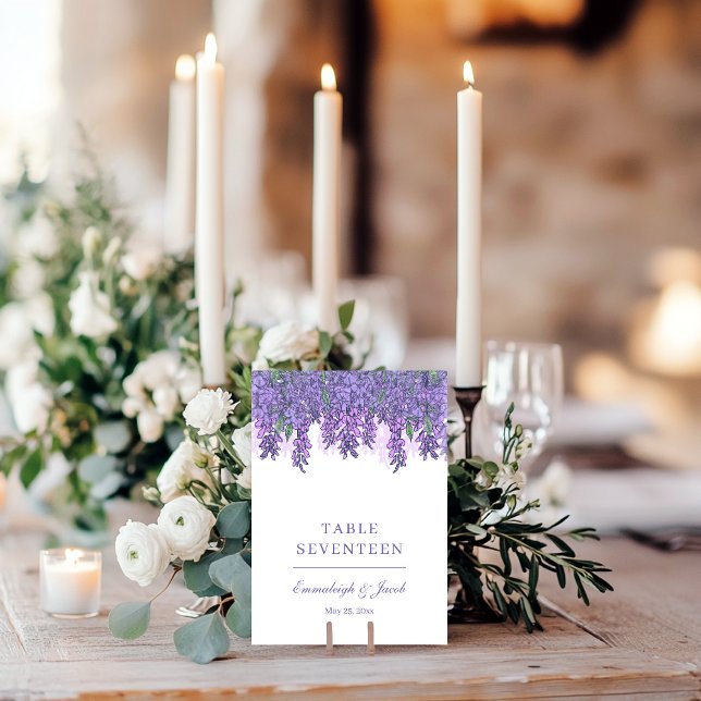 Wisteria Garden Romance Purple Wedding Vertical Table Number (Creator Uploaded)