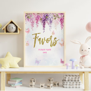 Wisteria Glitter Butterfly Birthday Favours Poster