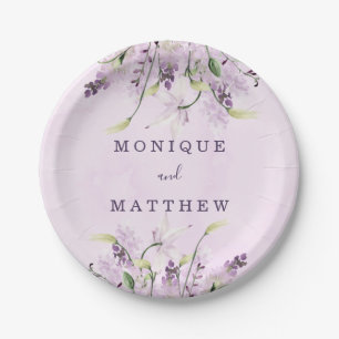 Wisteria Lavender White Rose Chic Wedding Paper P Paper Plate