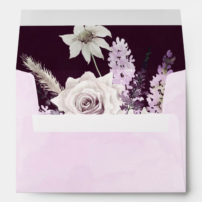 Wisteria Lavender White Roses Chic Wedding Envelope (Back (Bottom))
