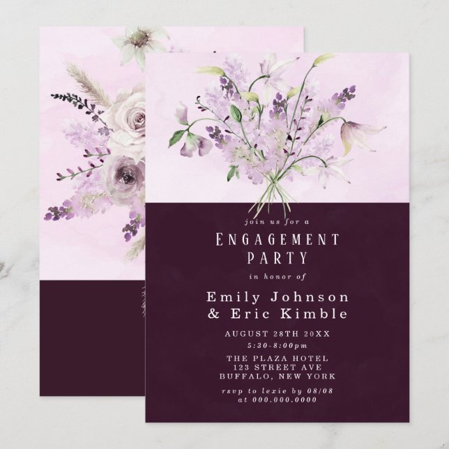 Wisteria Lilac Rose Flowers Engagement Party Invitation (Front/Back)