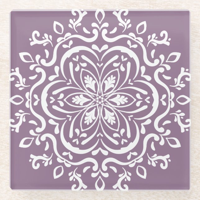 Wisteria Mandala Glass Coaster (Front)