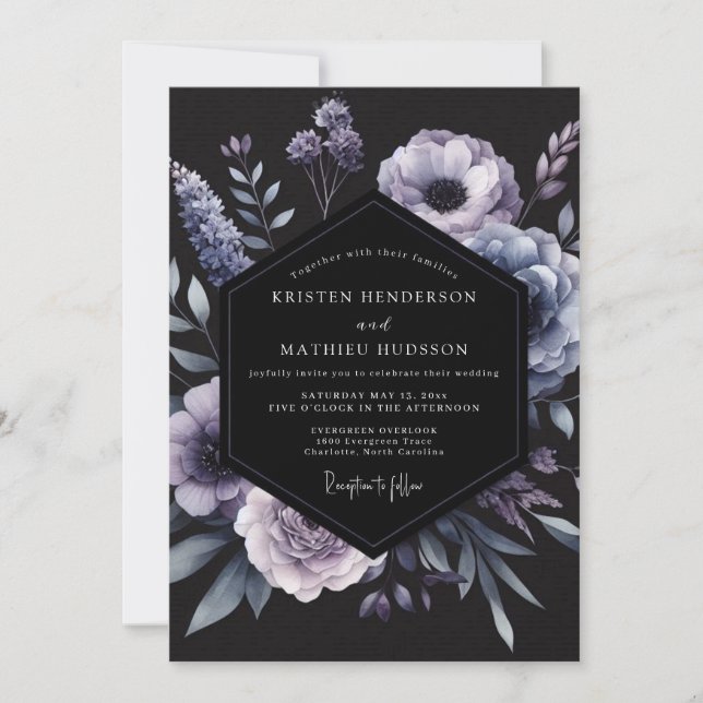 Wisteria Noir Bloom Wedding Invitation (Front)