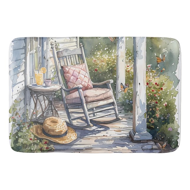 Wisteria Porch Rocking Chair Scene Bath Mat (Front)