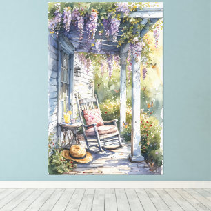 Wisteria Porch Rocking Chair Scene Canvas Print