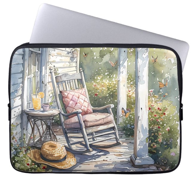 Wisteria Porch Rocking Chair Scene Laptop Sleeve (Front)